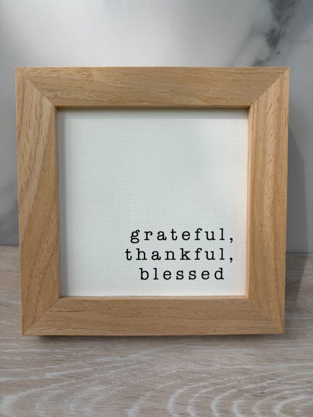 Grateful Thankful Blessed Canvas Wood Sign 4x4 Natural Boho Desk Decor Shelf